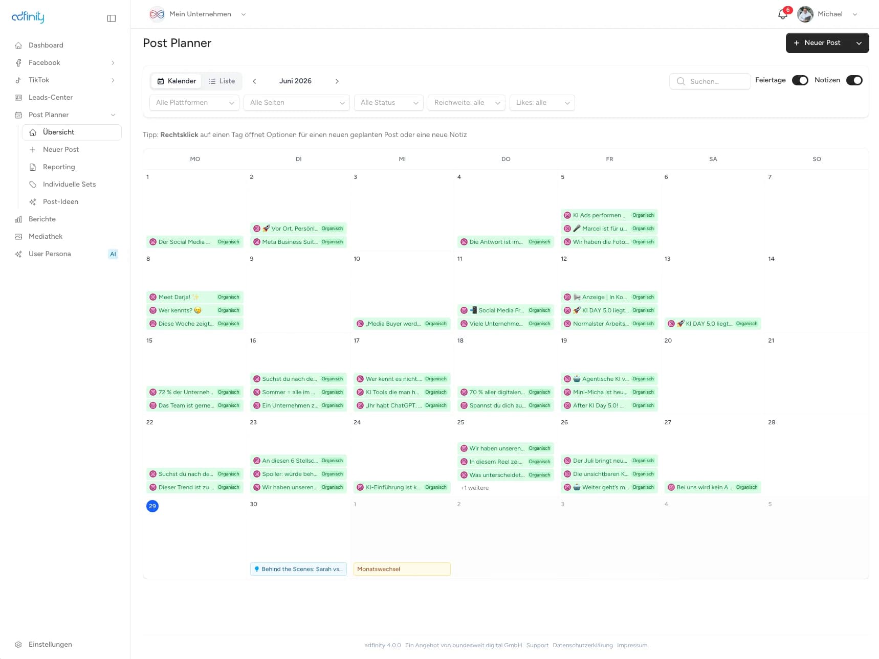 adfinity 4: Der neue Post Planner für dein gesamtes Social Media Marketing