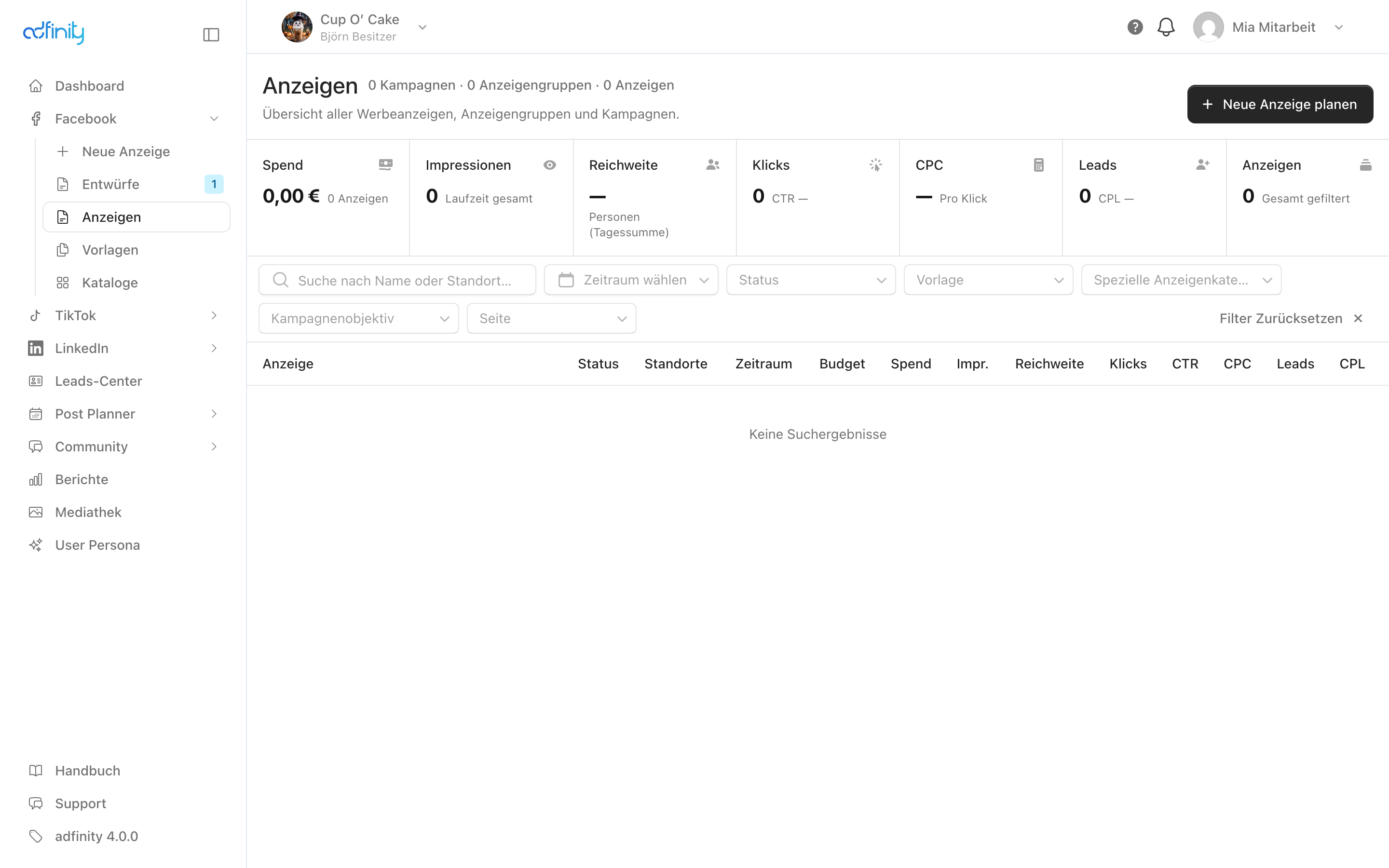 Die Auftragsliste mit Status, Zeitraum und Budget je Zeile