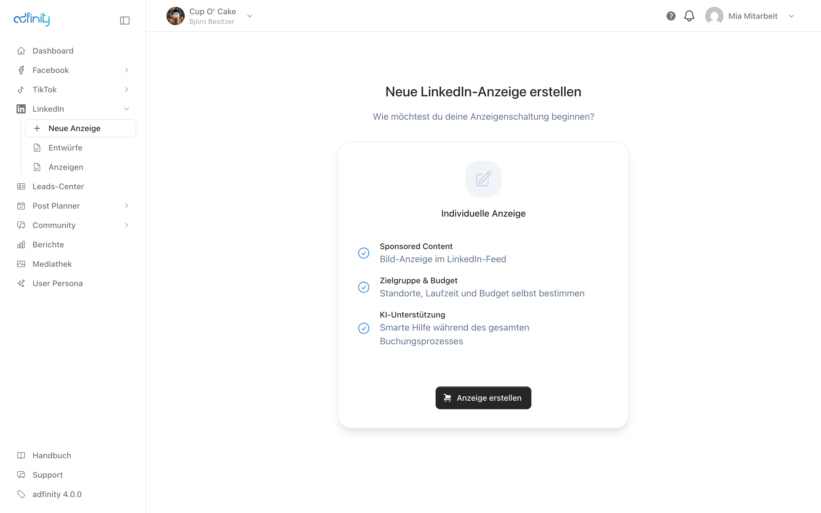 Der LinkedIn-Editor beim Anlegen einer neuen Anzeige