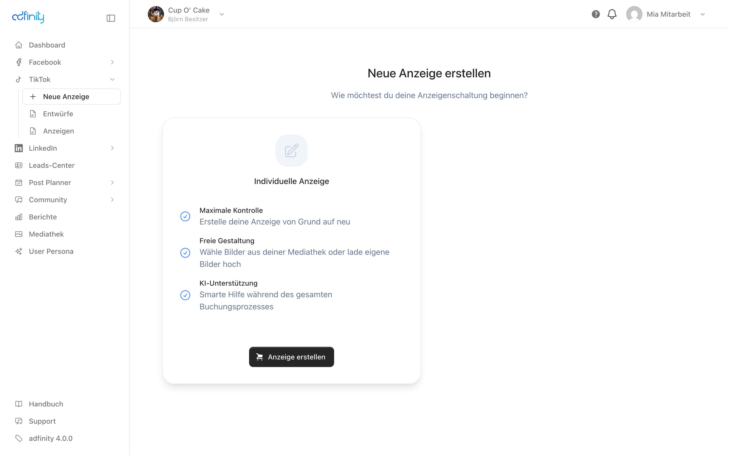 Der TikTok-Editor beim Anlegen einer neuen Anzeige